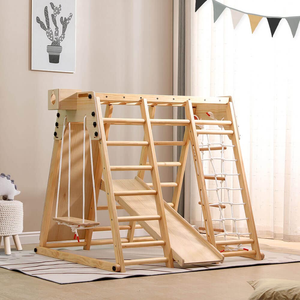 HOME DELUXE Kletterger&uuml;st Indoor inkl. Rutsche, Schaukel und Kletterwand LIO 