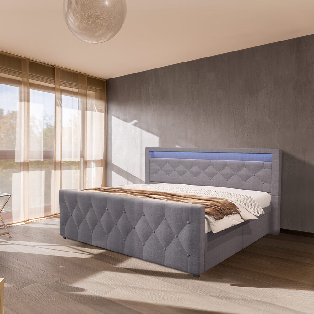 HOME DELUXE Polsterbett inkl. Matratze und Topper VELARA - 180 x 200 cm Dunkelgrau 
