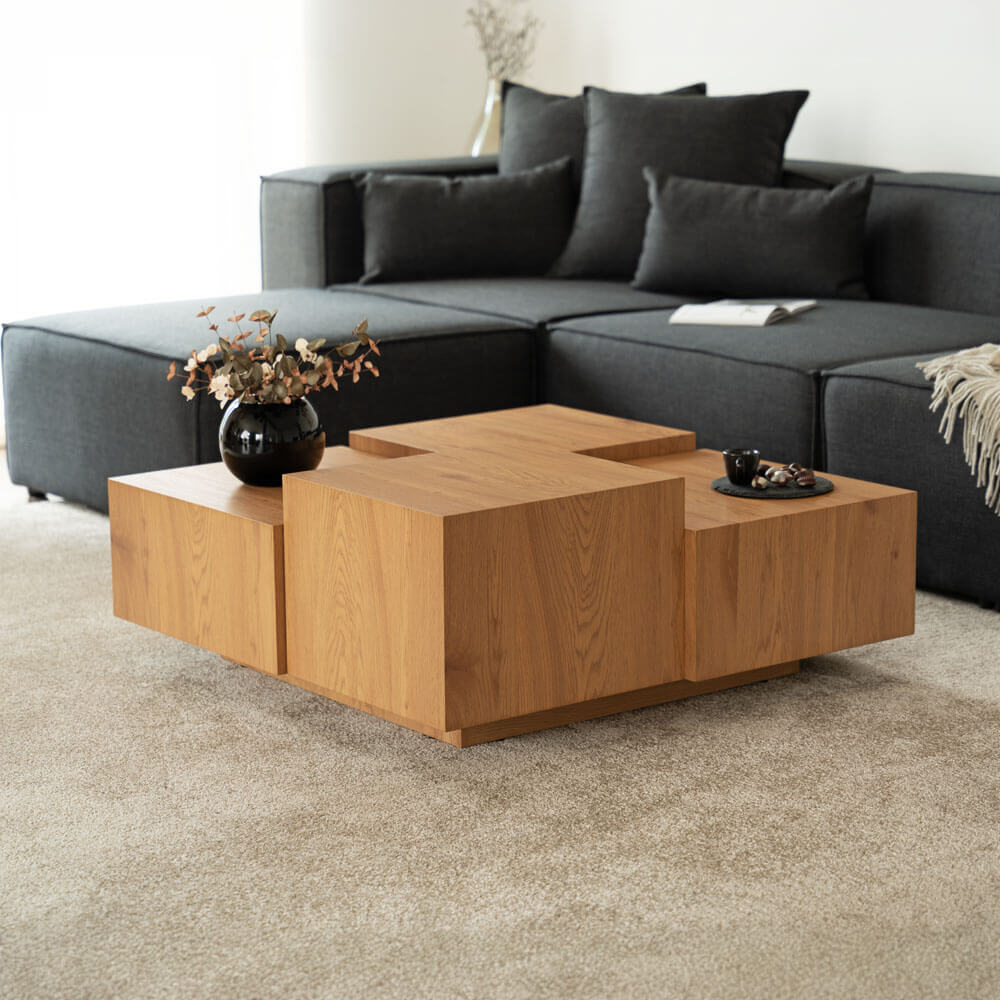 HOME DELUXE Couchtisch mit Schwebeeffekt NAYELI &ndash; 96 x 96 cm Hellbraun 