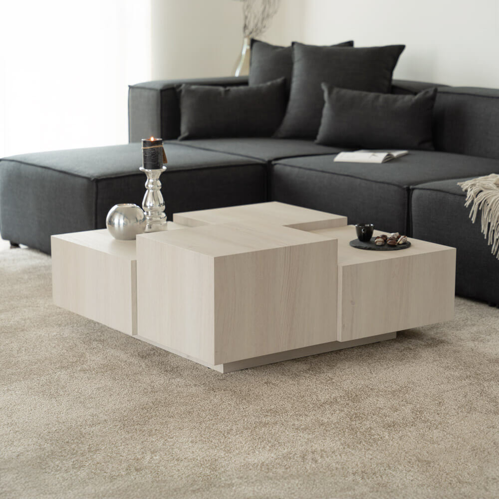 HOME DELUXE Couchtisch mit Schwebeeffekt NAYELI &ndash; 96 x 96 cm Beige 