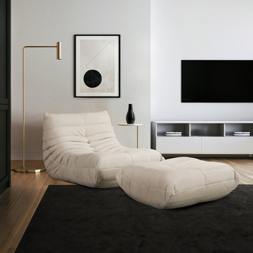 HOME DELUXE Relaxsessel mit Hocker CHILL - Beige 