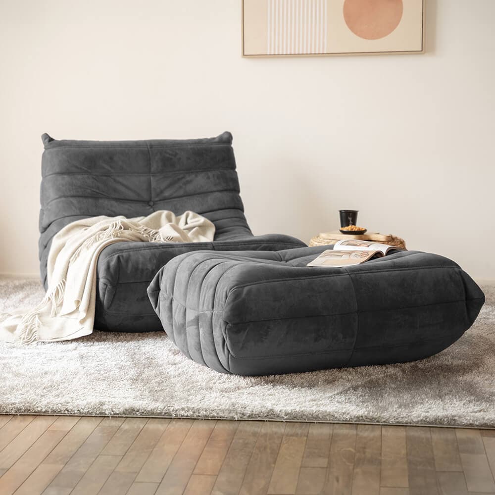 HOME DELUXE Relaxsessel mit Hocker CHILL - Anthrazit 