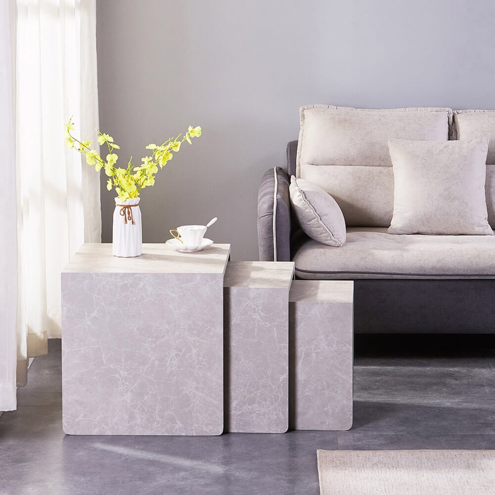 HOME DELUXE Beistelltisch IRIMA &ndash; 3er SetMarmor Beige 