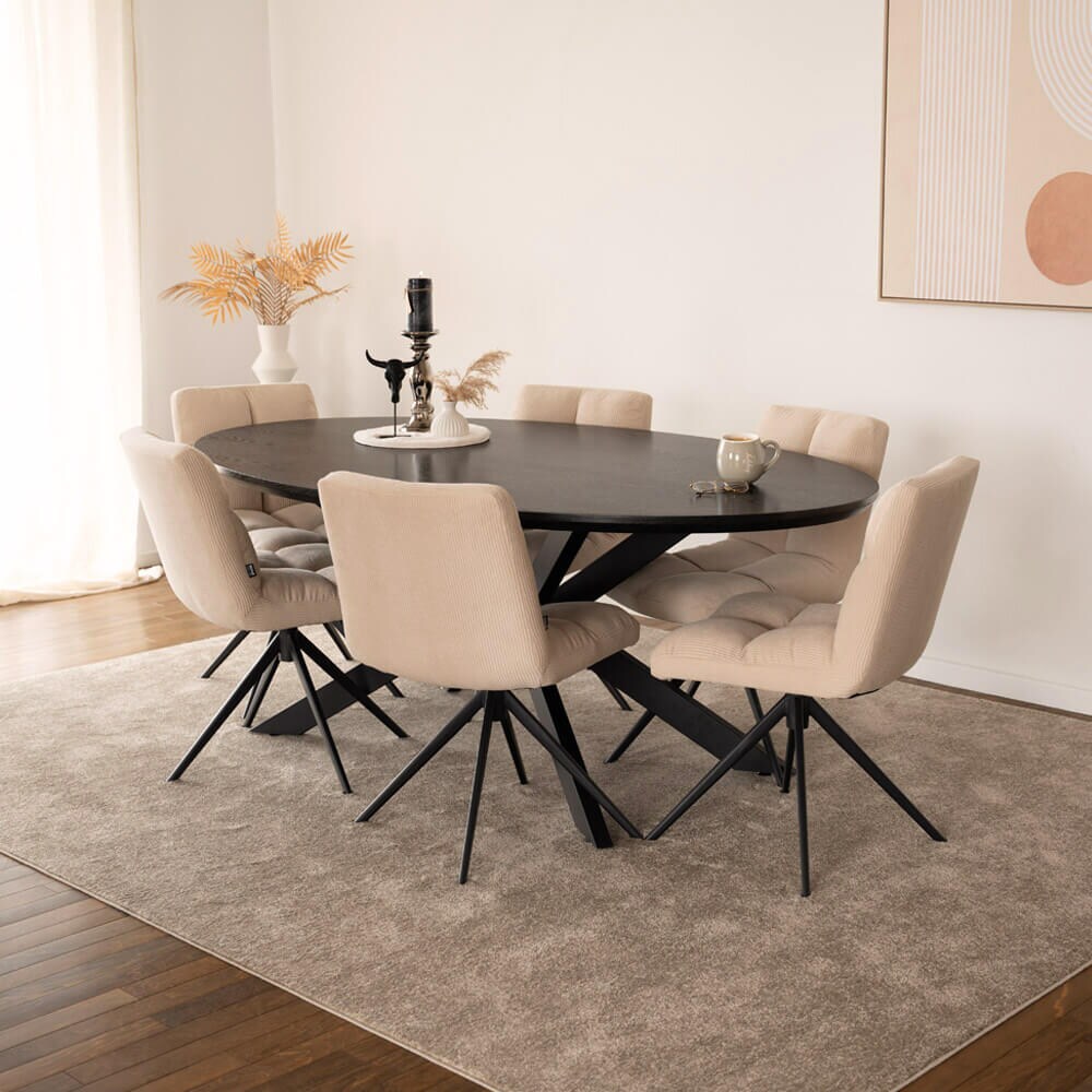 HOME DELUXE Esstisch Oval AVENTIS inkl. Sternfuß - 200 x 120 cm Dark Oak