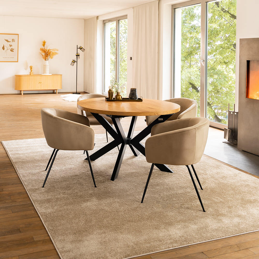 HOME DELUXE Esstisch Rund Ausziehbar AVENTURA inkl. Sternfu&szlig; - 120-160 x 120 cm Light Oak 