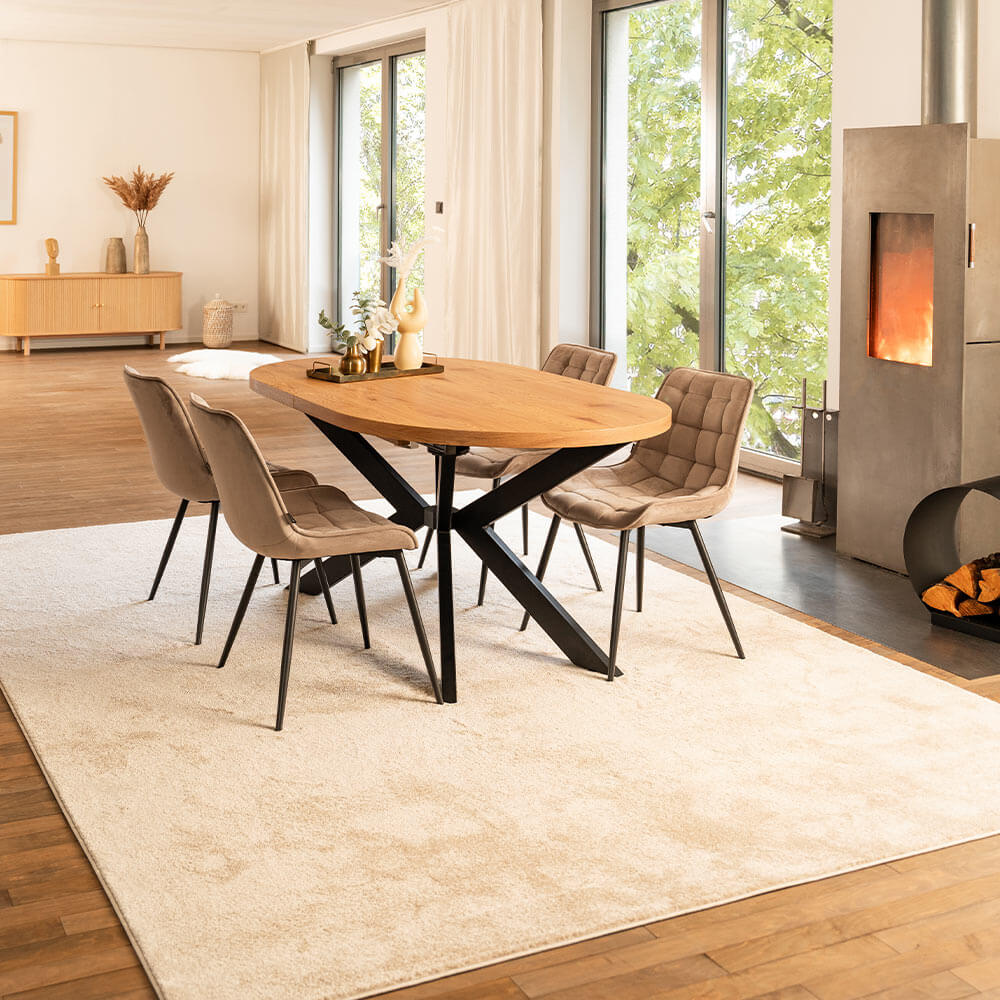 HOME DELUXE Esstisch Oval Ausziehbar AVENTI inkl. Sternfu&szlig; - 160-200 x 100 cm Light Oak 