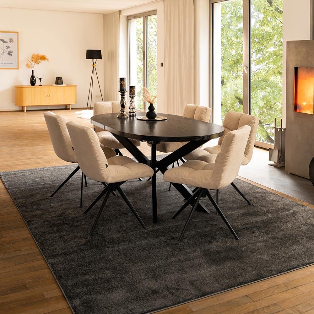 HOME DELUXE Esstisch Oval Ausziehbar AVENTI inkl. Sternfu&szlig; - 160-200 x 100 cm Dark Oak 