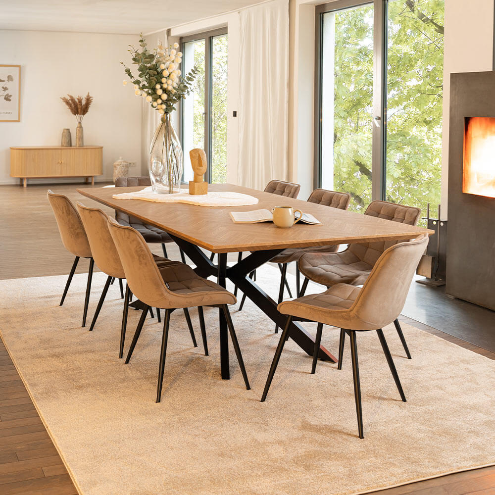 HOME DELUXE Esstisch Eckig AVENCIA inkl. Sternfu&szlig; - 200 x 120 cm Fishbone Oak 
