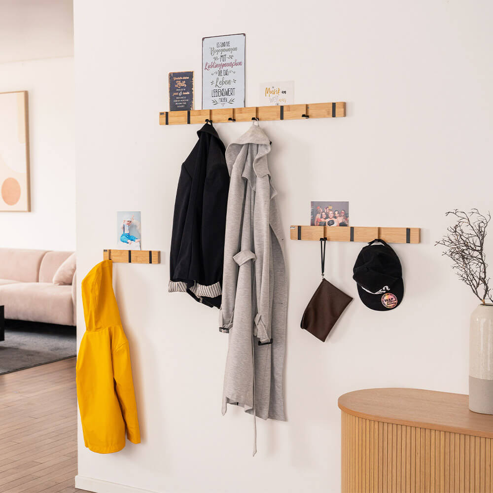HOME DELUXE Garderobenleiste HOOK inkl. Haken und Magnete - Bambus 