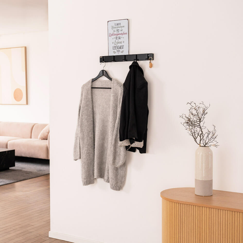 HOME DELUXE Garderobenleiste HOOK inkl. Haken und Magnete - Schwarz 