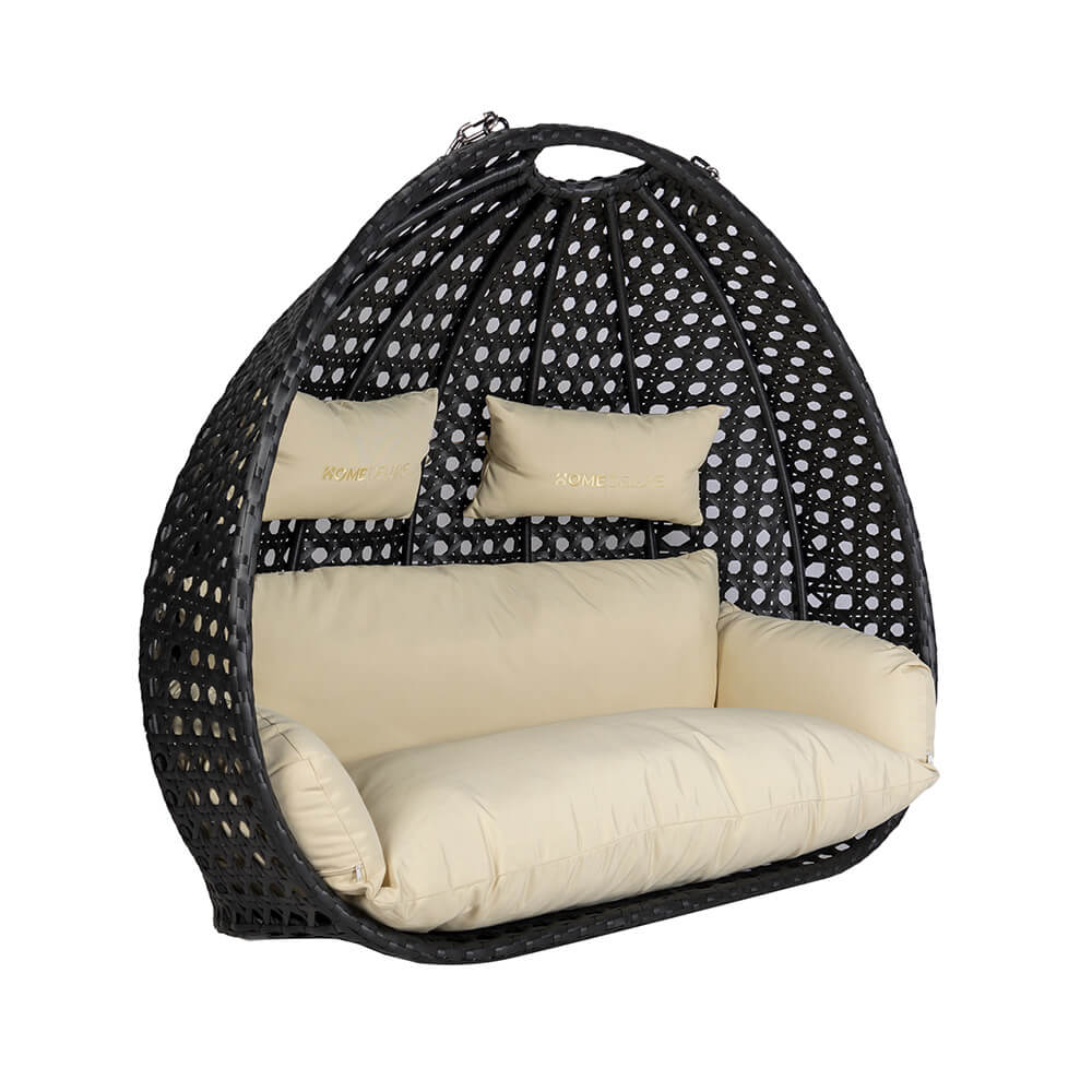 HOME DELUXE Polyrattan H&auml;ngesessel nur Korb und Kissen TWIN DELUXE - Schwarz/Creme 