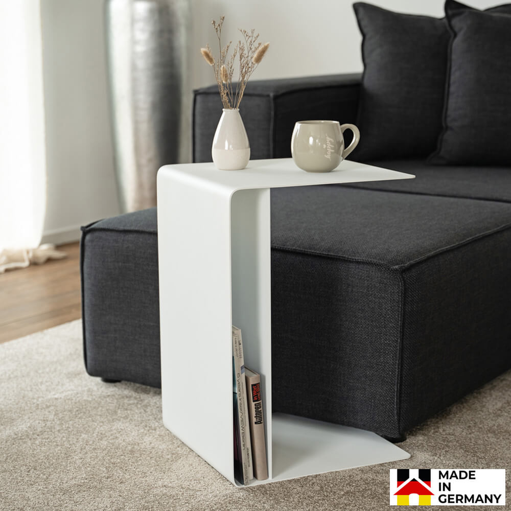 HOME DELUXE Beistelltisch aus Metall ZIMA - 58 x 38 cm Wei&szlig; Made in Germany 