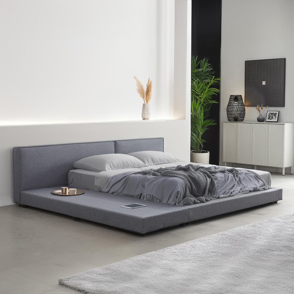 HOME DELUXE Bett mit Ablage GALAXIS - 270 x 200 cm Grau 