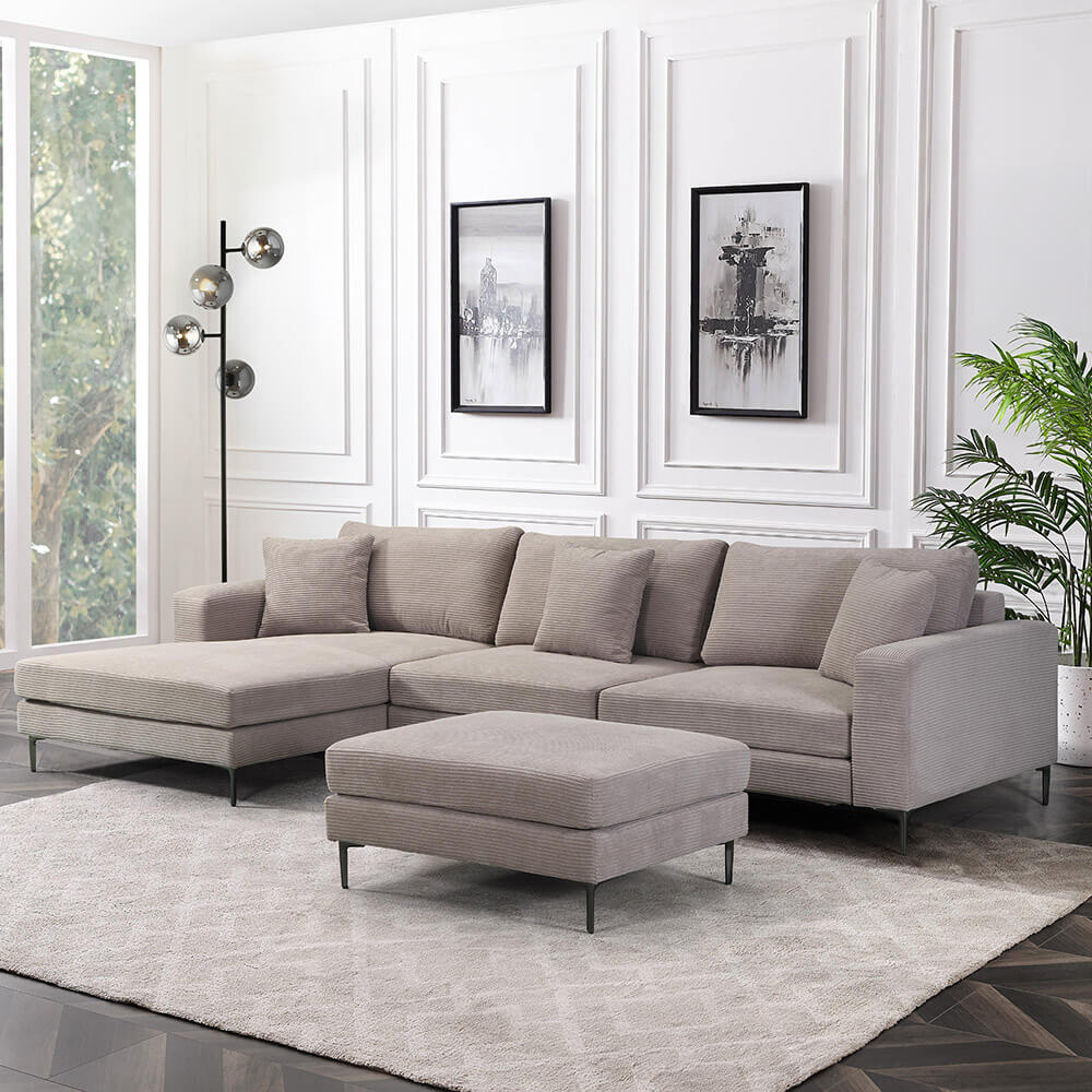 HOME DELUXE Sofa BELLANO L - 340 x 188 cm Links Cord Beige 
