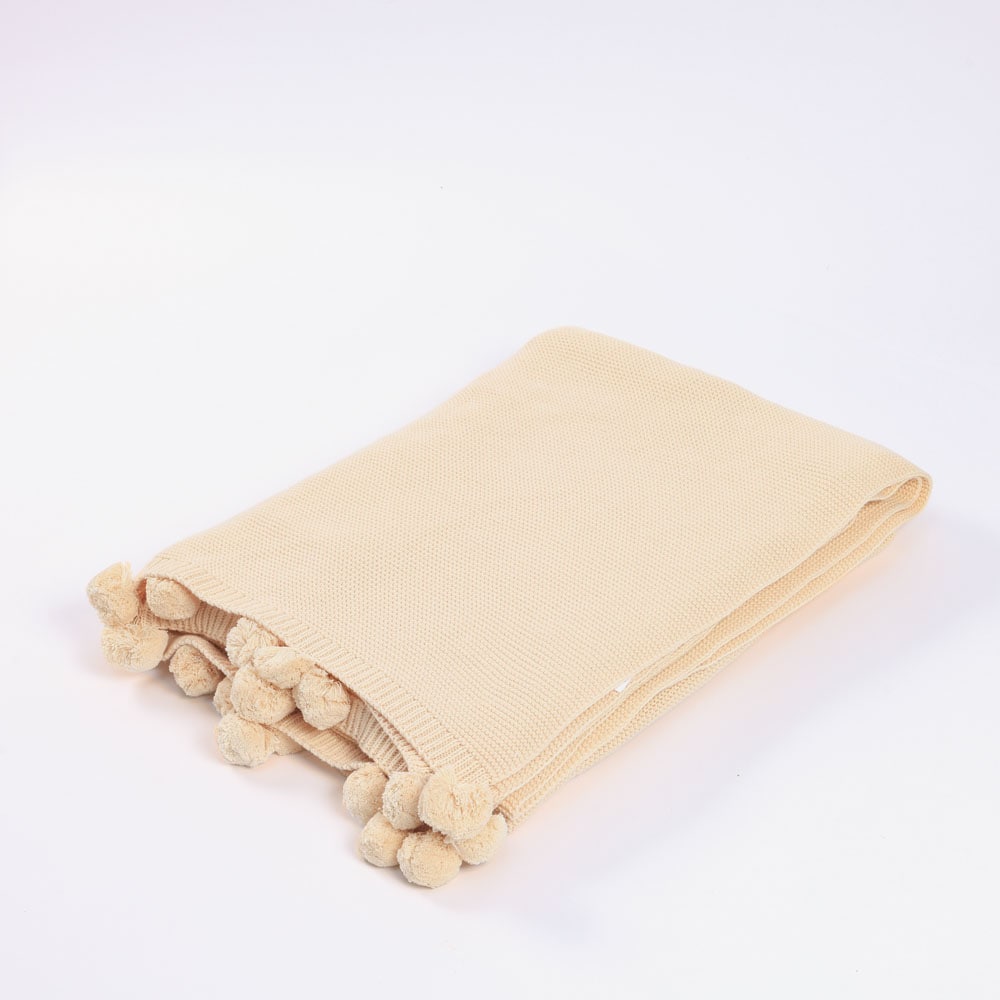 HOME DELUXE Baumwolldecke inkl. Pompoms ELIA Beige - 140 x 200 cm 