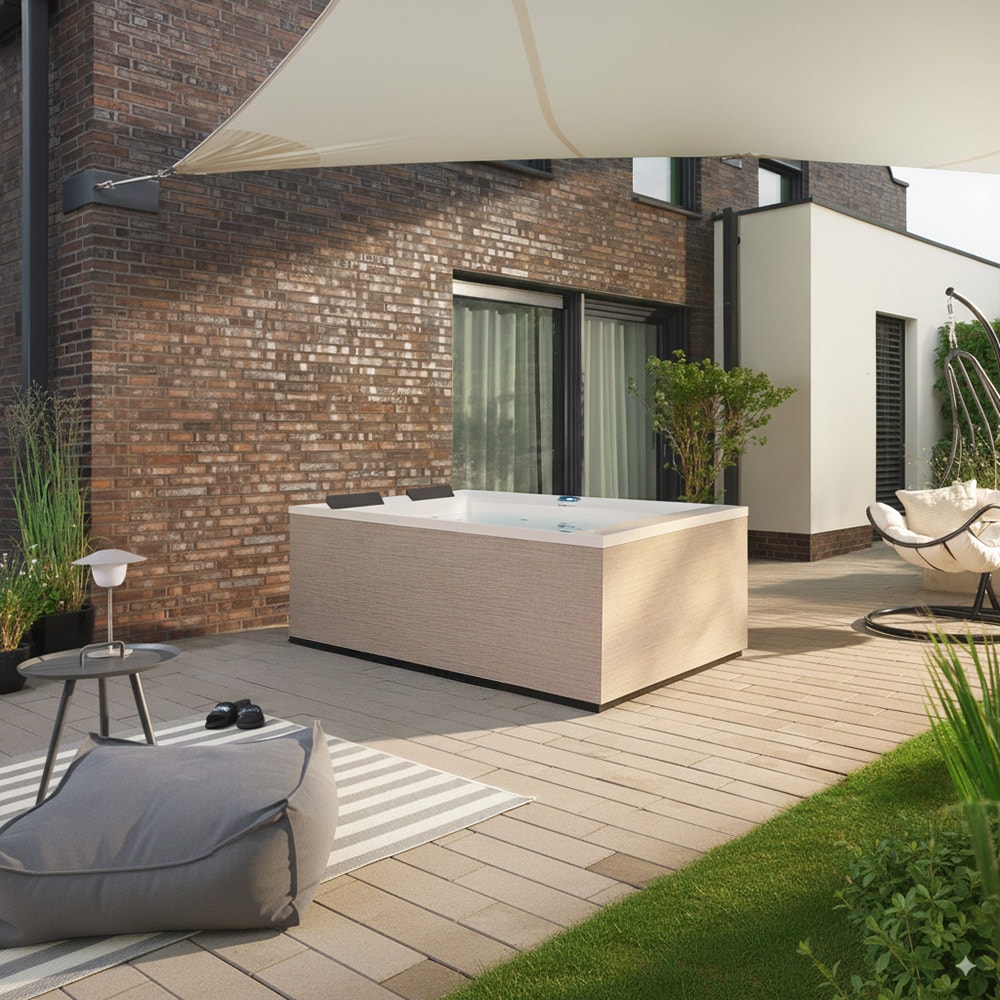 HOME DELUXE Outdoor Whirlpool NIMBUS mit Treppe und Thermoabdeckung - 190 x 140 cm f&uuml;r 2 Personen 