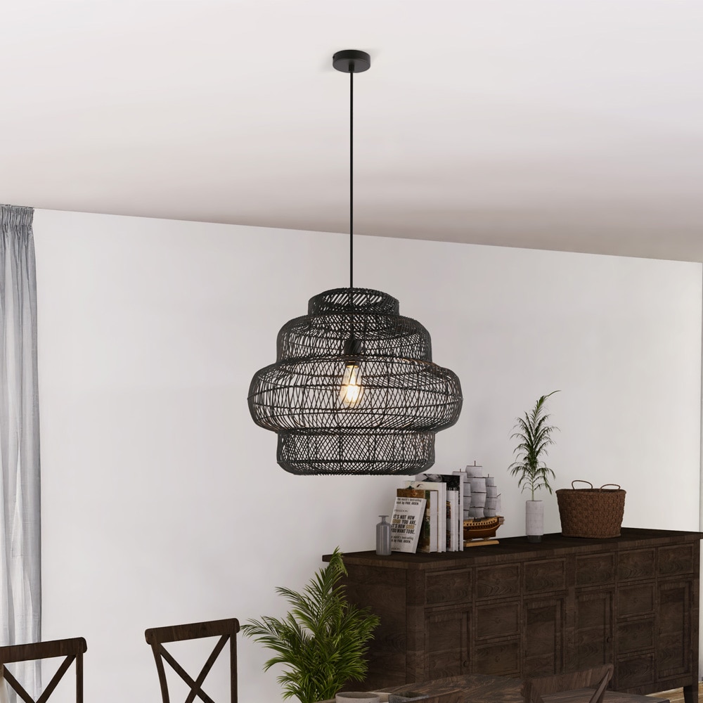 HOME DELUXE H&auml;ngeleuchte aus Rattan SIA - Schwarz 