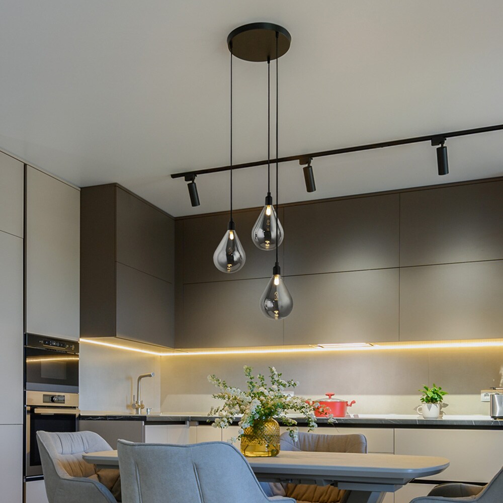 HOME DELUXE H&auml;ngeleuchte aus Glas CELIA Rauchgrau - 3-flammig 