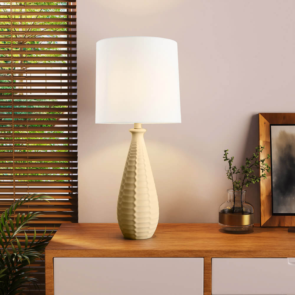 HOME DELUXE Gro&szlig;e Tischlampe mit Stoffschirm MELVA - Creme 