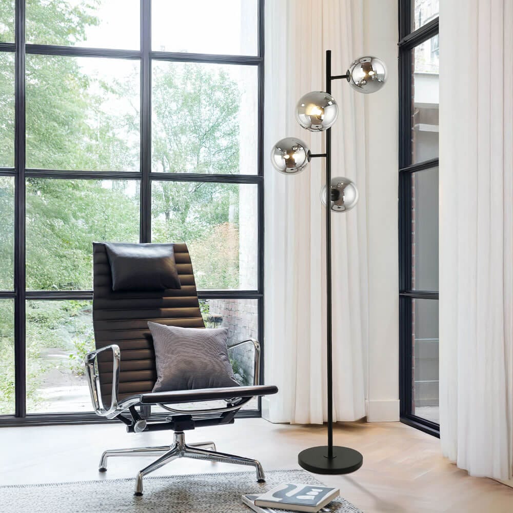 HOME DELUXE Tischlampe aus Glas VIOLA - Rauchgrau 