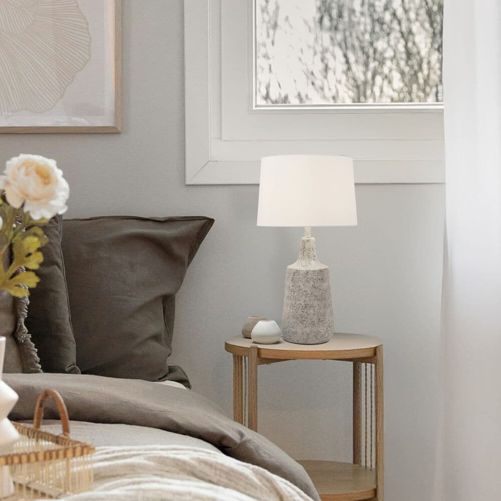 HOME DELUXE Kleine Tischlampe in Steinoptik CARO - Wei&szlig; 