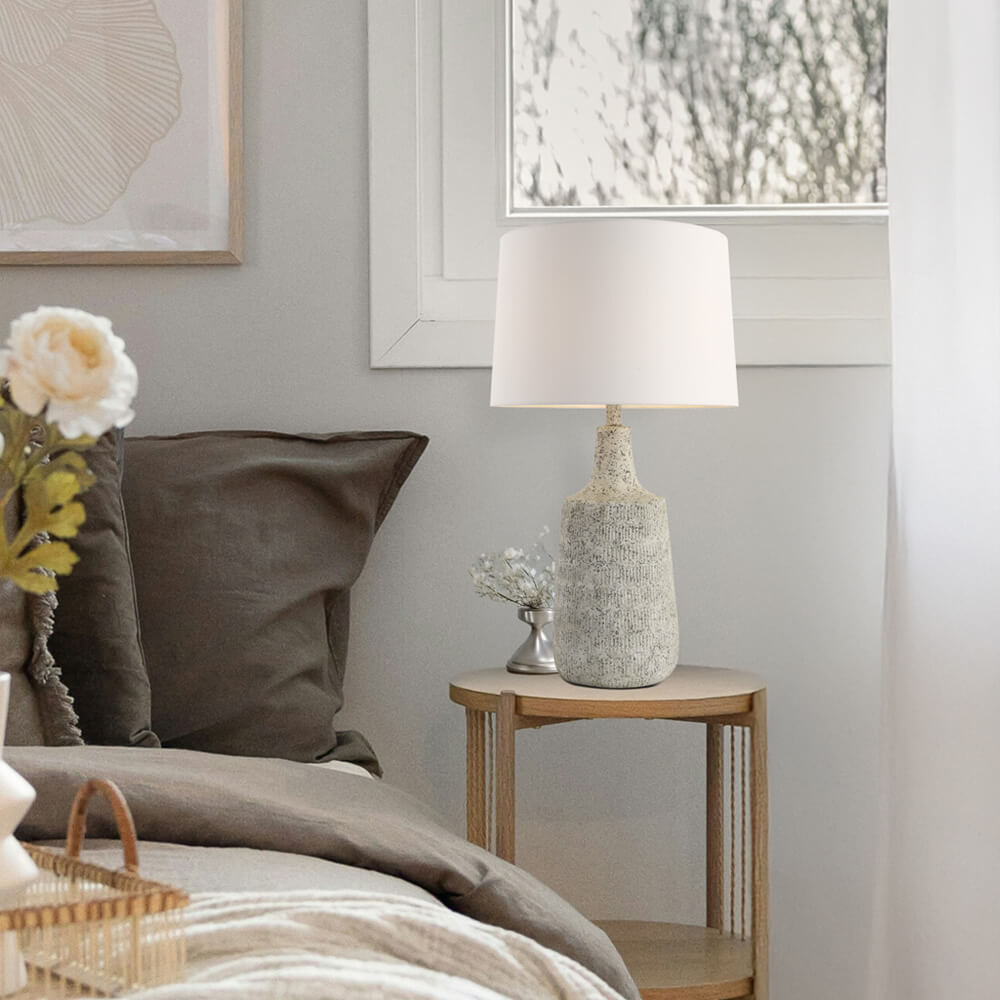 HOME DELUXE Gro&szlig;e Tischlampe in Steinoptik CARO - Wei&szlig; 
