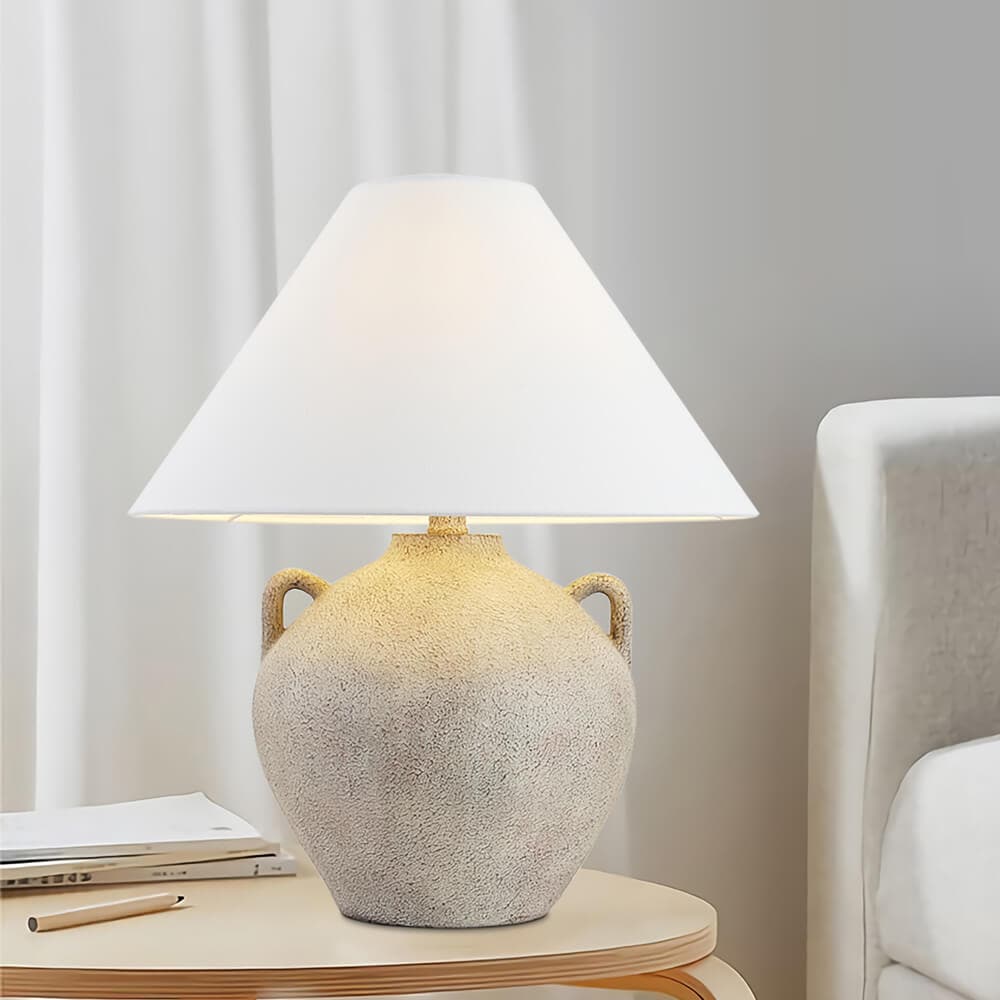 HOME DELUXE Gro&szlig;e Tischlampe in Steinoptik RITA - Wei&szlig; 