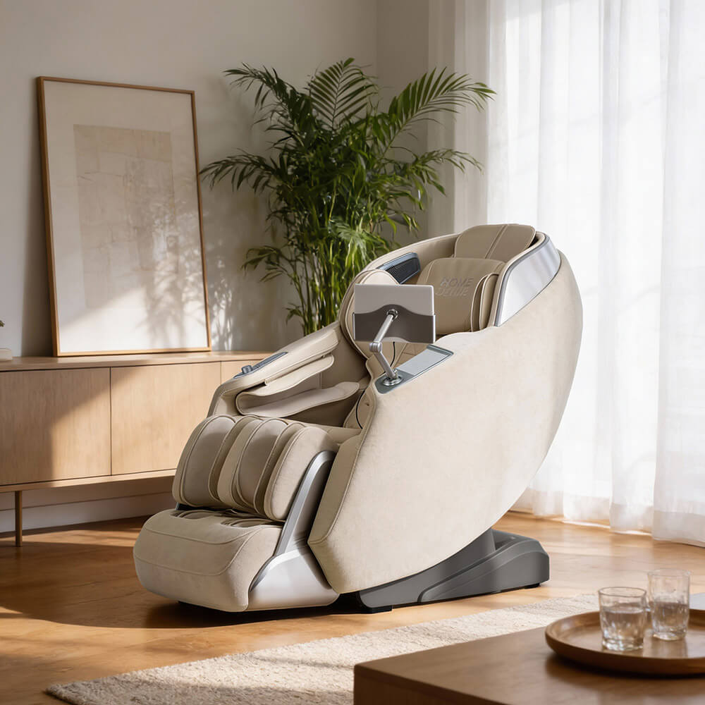 HOME DELUXE Massagesessel ALVINA mit Premium Webstoffpolsterung - Beige 