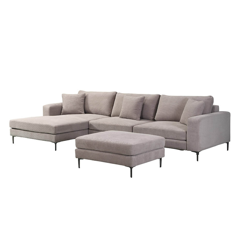HOME DELUXE Sofa BELLANO M - 238 x 188 cm Rechts Cord Beige 