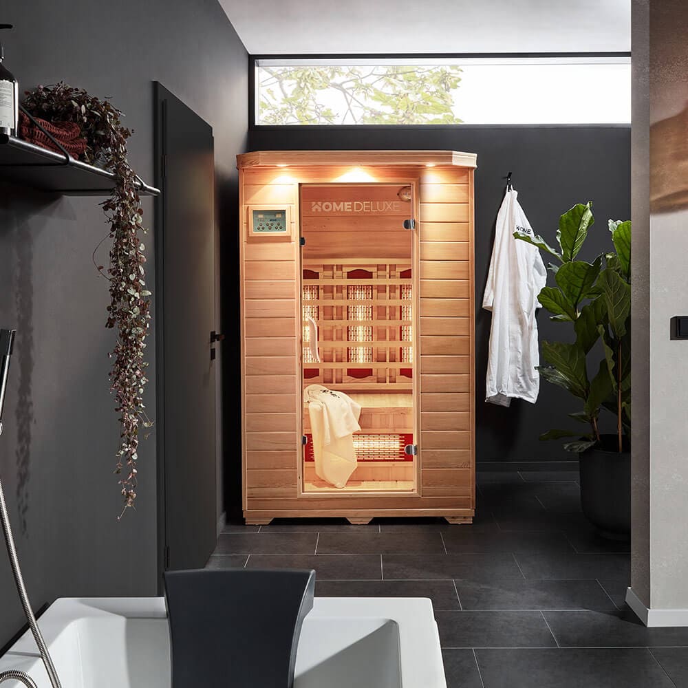 HOME DELUXE Infrarotkabine mit Vollspektrumstrahler REDSUN M - 120 x 105 cm f&uuml;r 2 Personen 