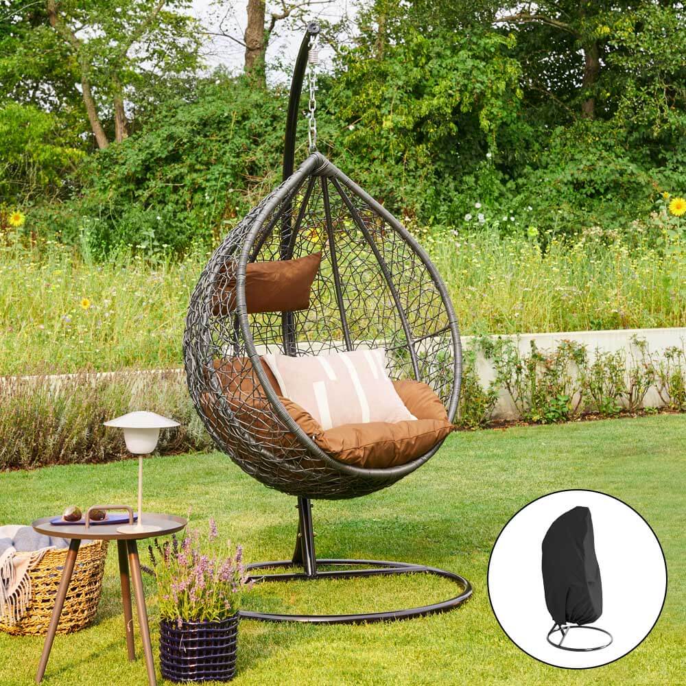 HOME DELUXE Polyrattan H&auml;ngesessel mit Regenabdeckung CIELO - Grau/Braun 