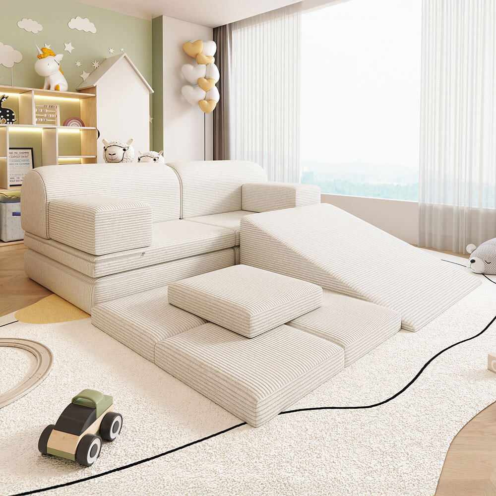 HOME DELUXE Spielsofa LIV inkl. Rutsche und Stapelsteine - Cord Beige 