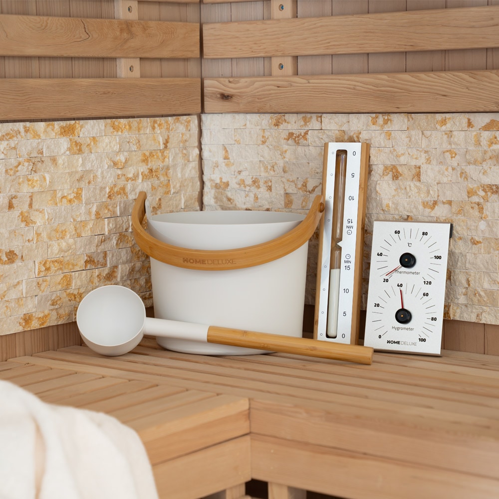 HOME DELUXE Saunazubeh&ouml;r MIYU Wei&szlig; - Komplett Set 