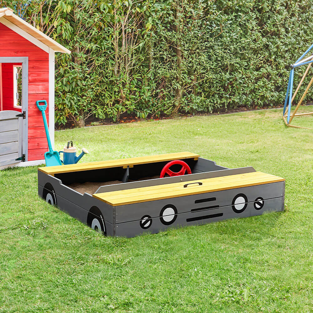 HOME DELUXE Sandkasten aus Holz KIDDY - Hellgrau 