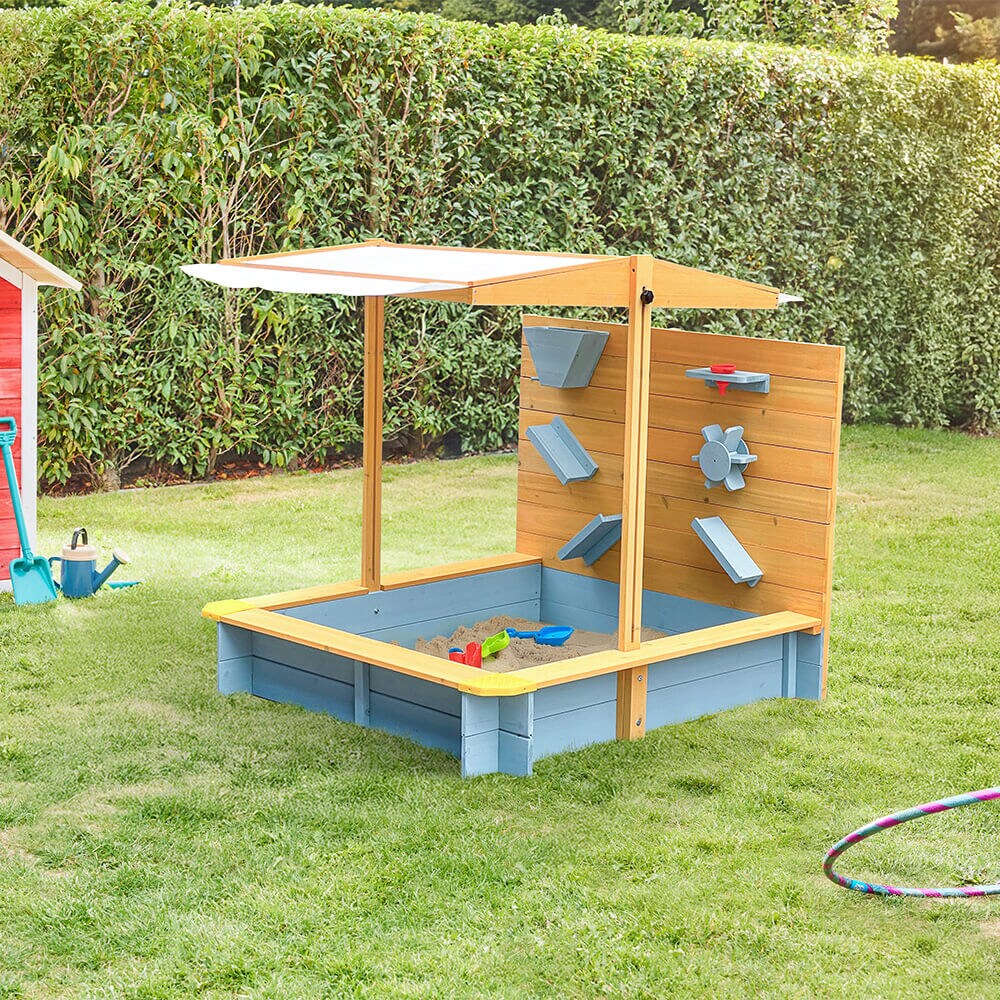 HOME DELUXE Sandkasten mit &Uuml;berdachung SANDY - Holz/Grau 