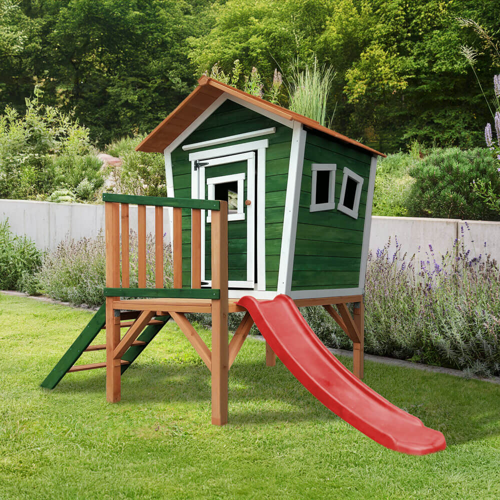 HOME DELUXE Spielhaus auf Stelzen PINO inkl. Rutsche - Gr&uuml;n 