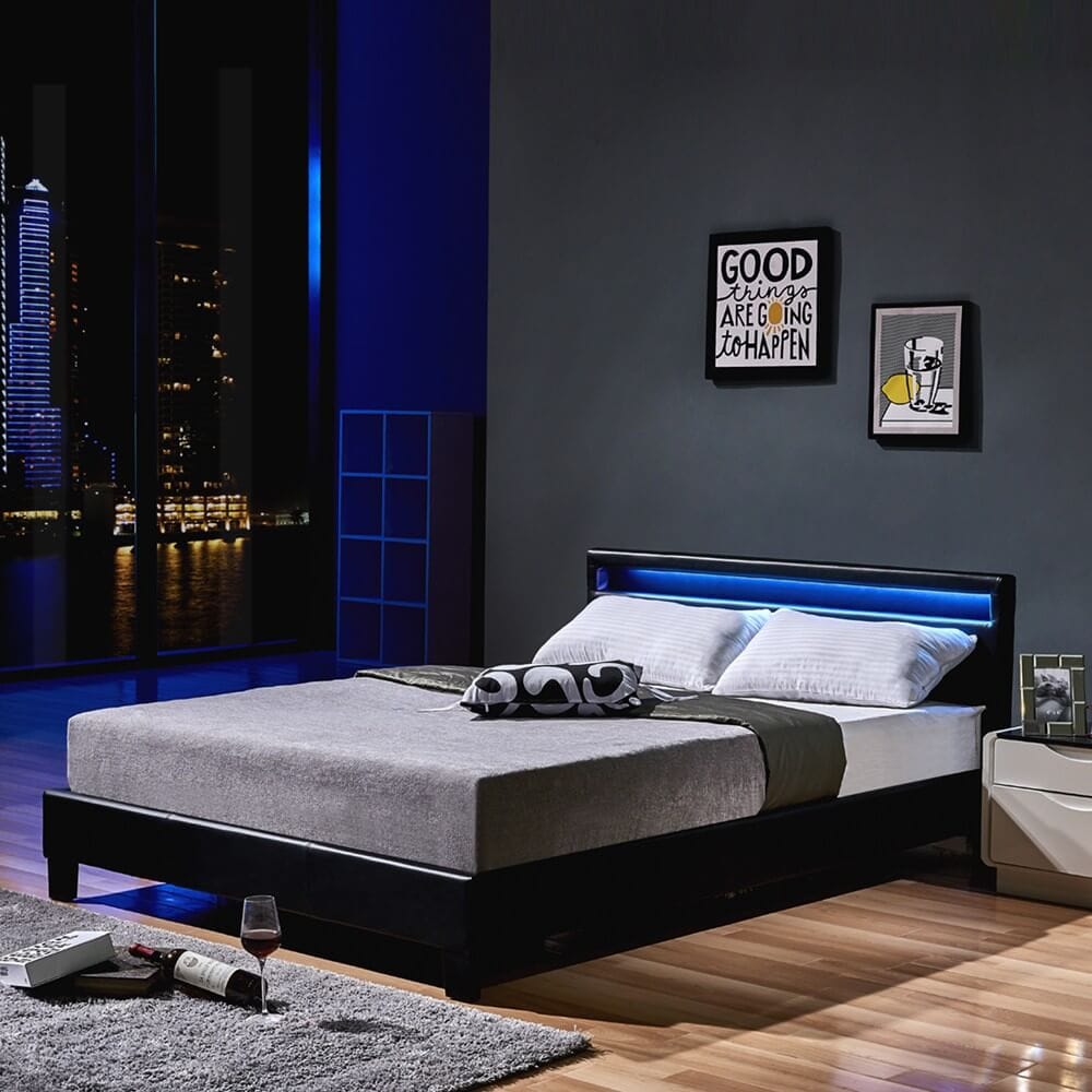 HOME DELUXE LED Bett ASTRO - 140 x 200 cm Schwarz 