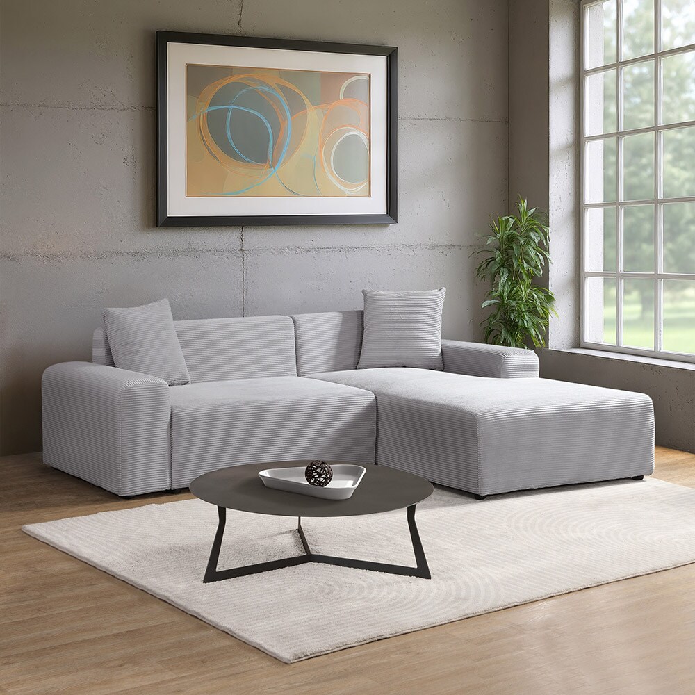 HOME DELUXE Ecksofa AMELIO Cord Grau Rechts - 240 x 178 cm 