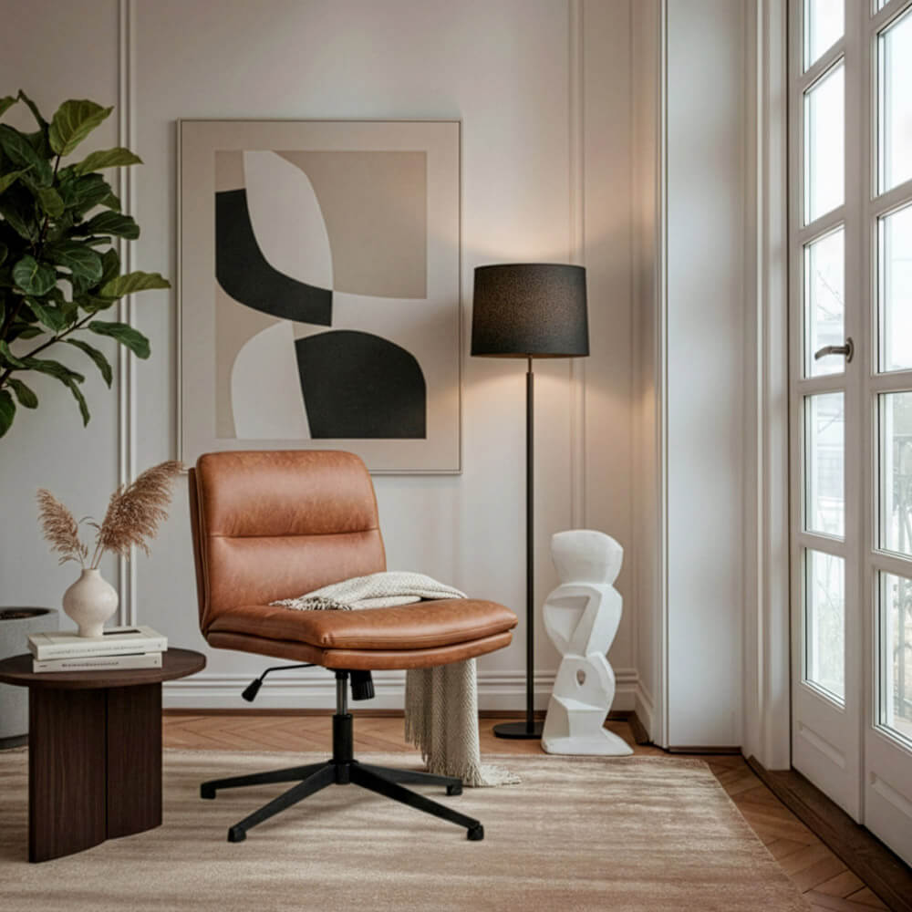 HOME DELUXE Retro-Drehstuhl h&ouml;henverstellbar LUYA - Braun/Cognac 