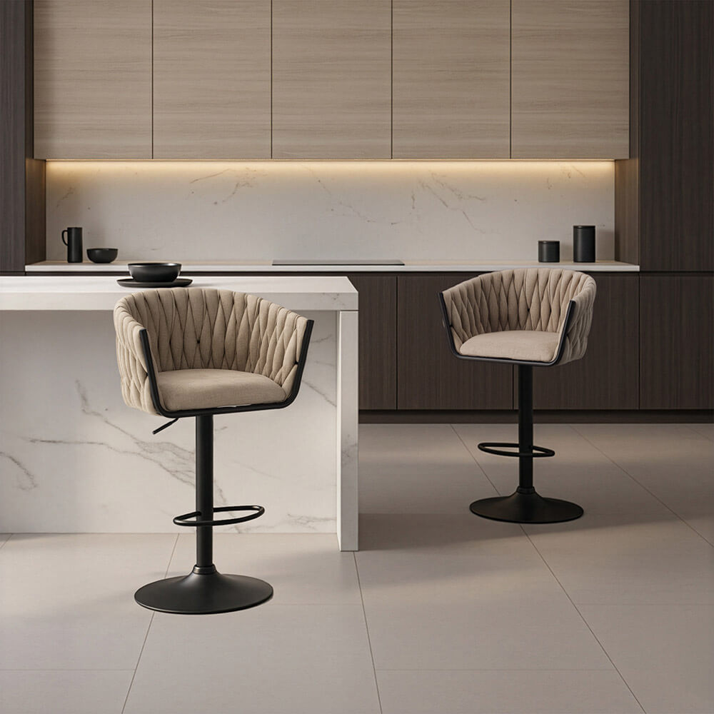 HOME DELUXE Barhocker h&ouml;henverstellbar gewebt SAMIR - 4er Set Beige 