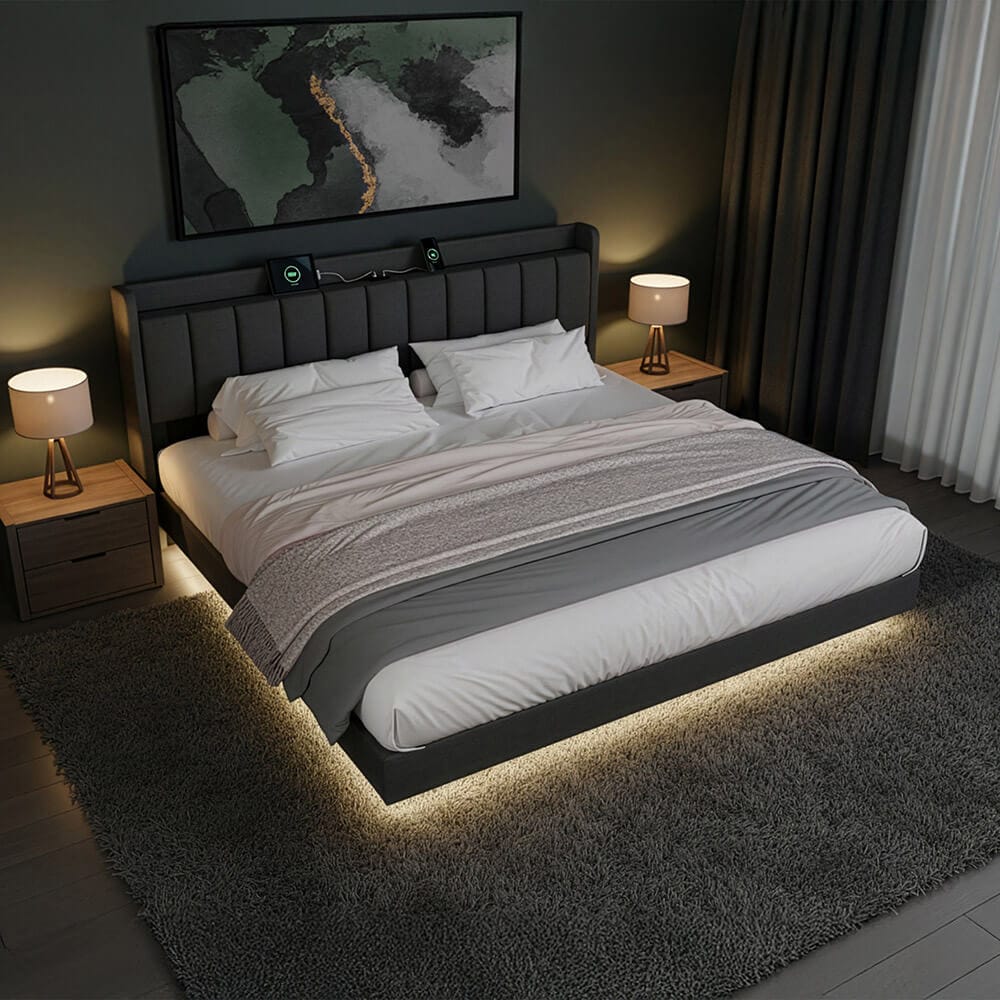 HOME DELUXE LED Bett MELURA  inkl. Matratze Dunkelgrau - 180 x 200 cm 