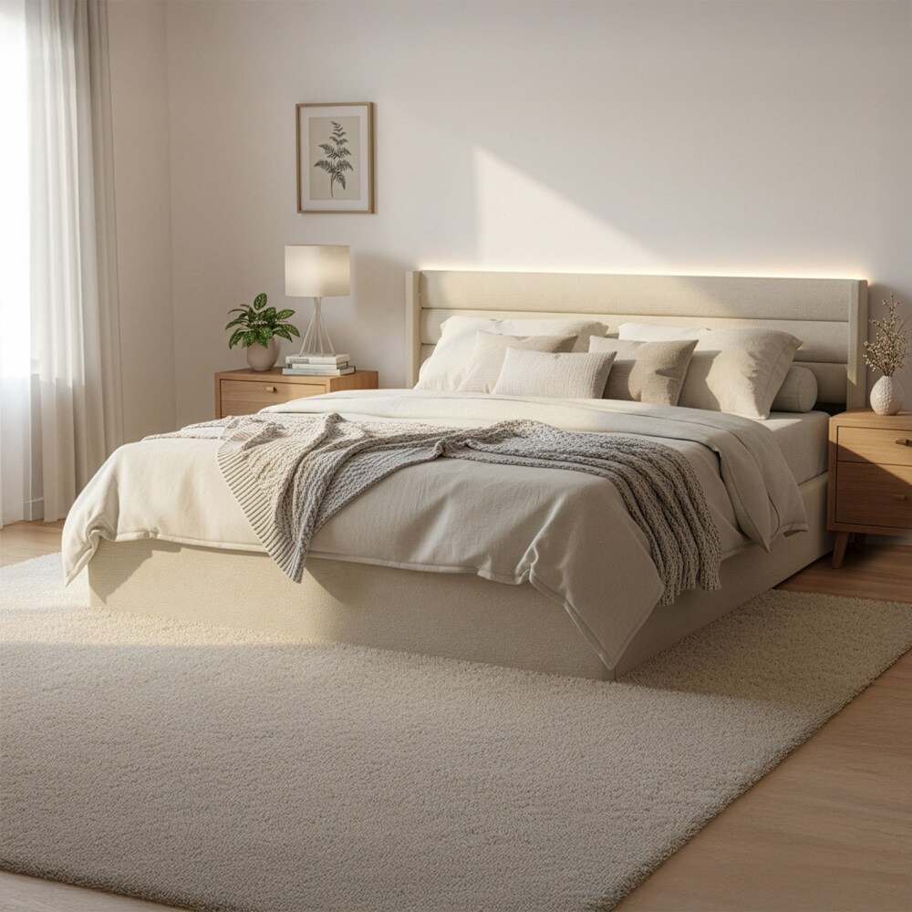 HOME DELUXE LED Bett SORINA Beige - 200 x 200 cm 