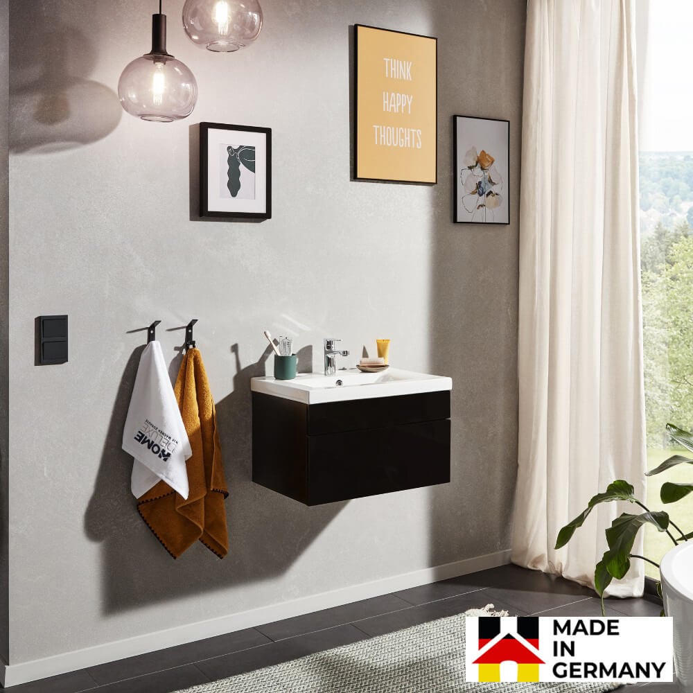 HOME DELUXE Badm&ouml;bel Komplettset WANGEROOGE S -  Schwarz Made in Germany 