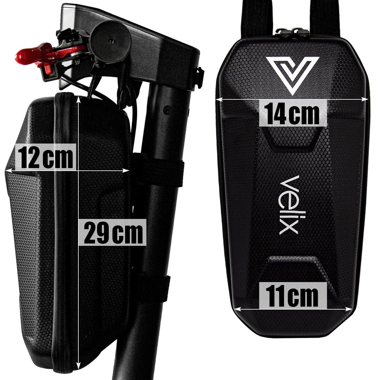 Velix-Zubehör, Tasche für Lenker, 30cm Länge mit Haltebänder, Schwarz, mit Logo