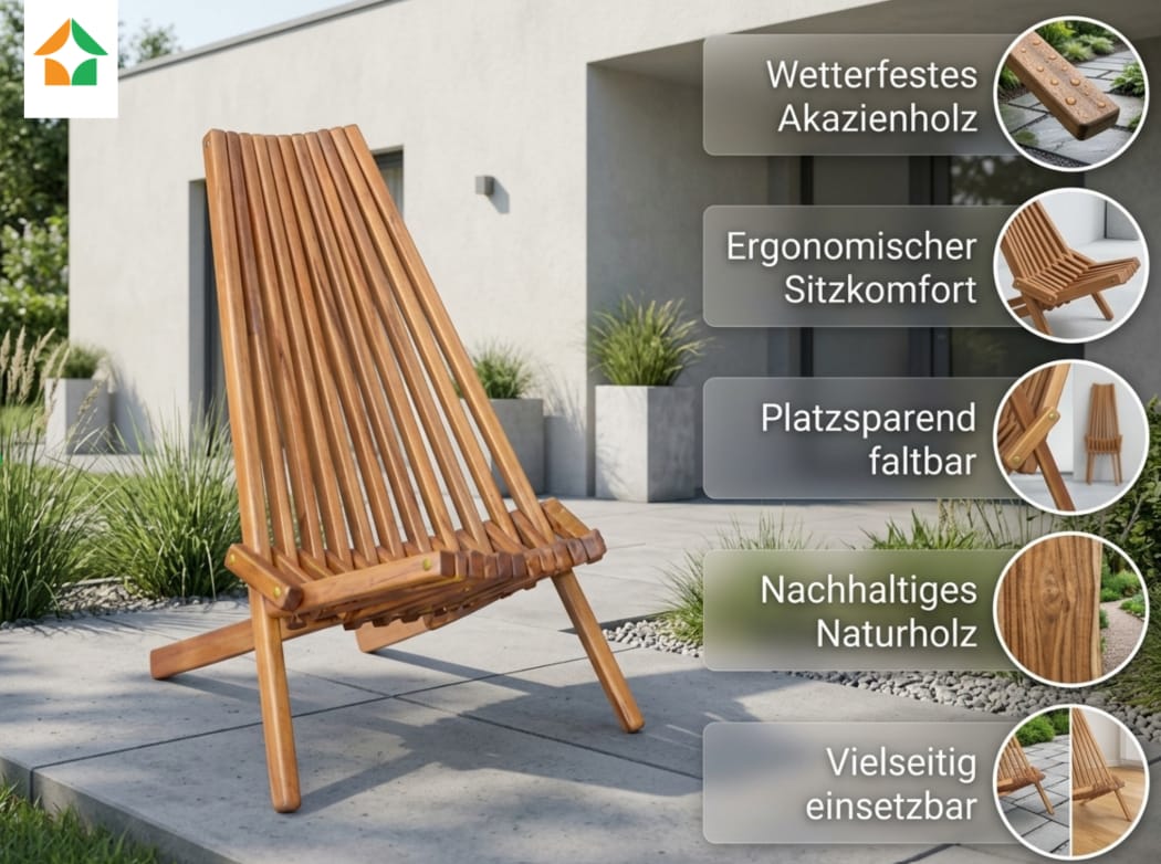 Holzliegestuhl klappbar aus Akazie, ca. 50 x 69 x 84 cm 
