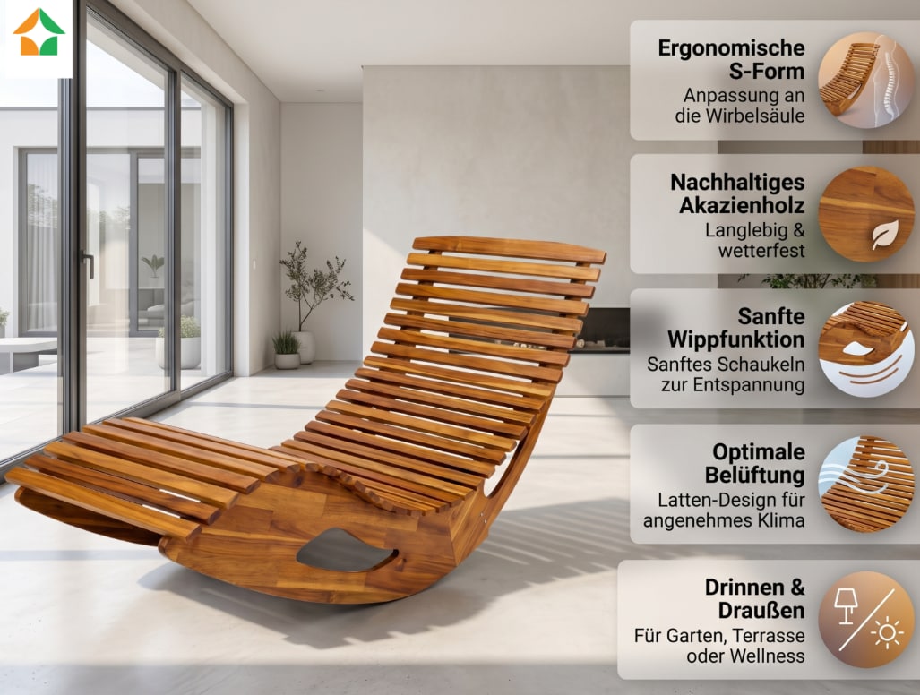 Ergonomische Schwungliege aus Akazienholz