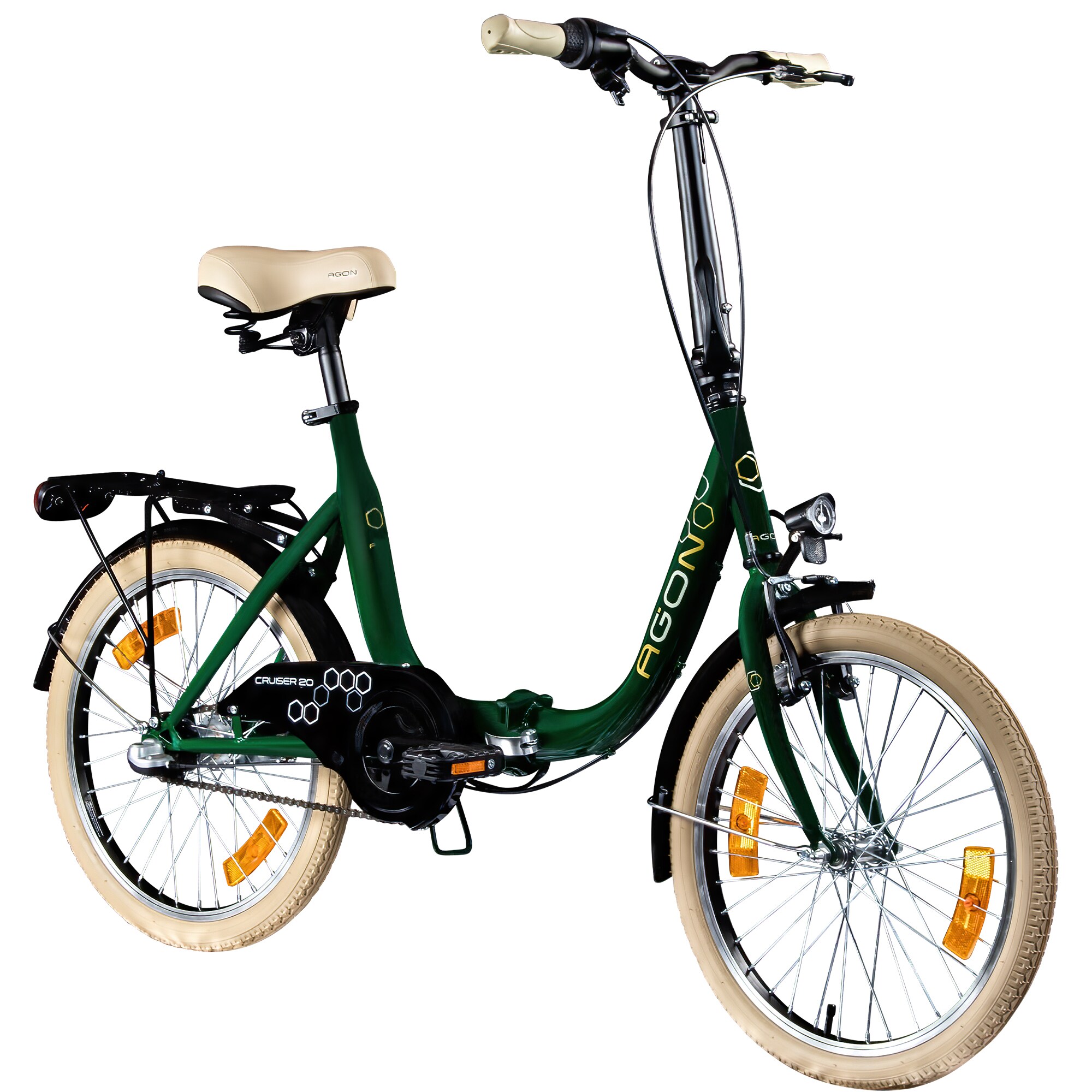 Agon Cruiser 20 Zoll Klapprad f&uuml;r Damen und Herren 150 - 185 cm StVZO Faltfahrrad Erwachsene tiefer Einstieg gr&uuml;n 