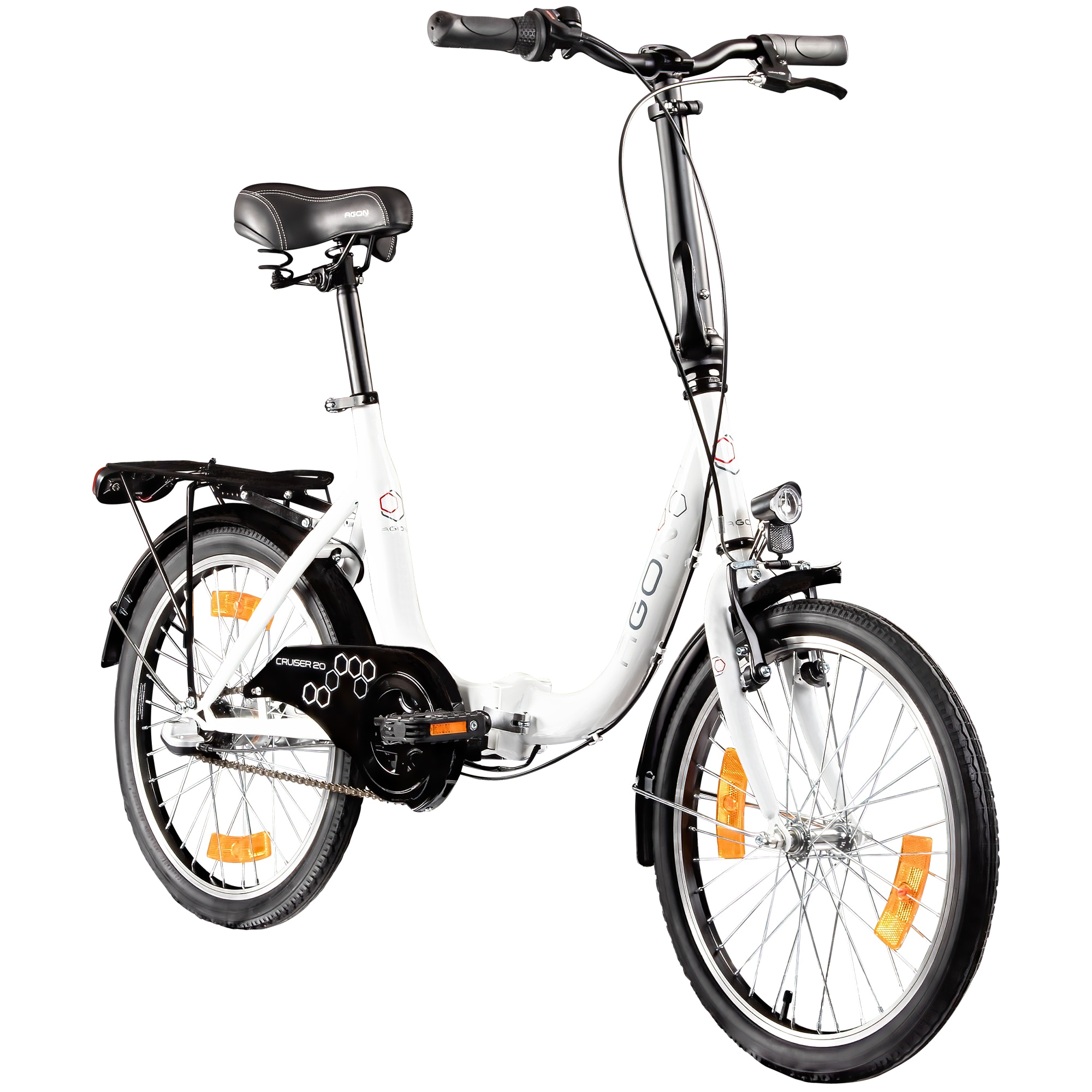 Agon Cruiser 20 Zoll Klapprad f&uuml;r Damen und Herren 150 - 185 cm StVZO Faltfahrrad Erwachsene tiefer Einstieg wei&szlig; 