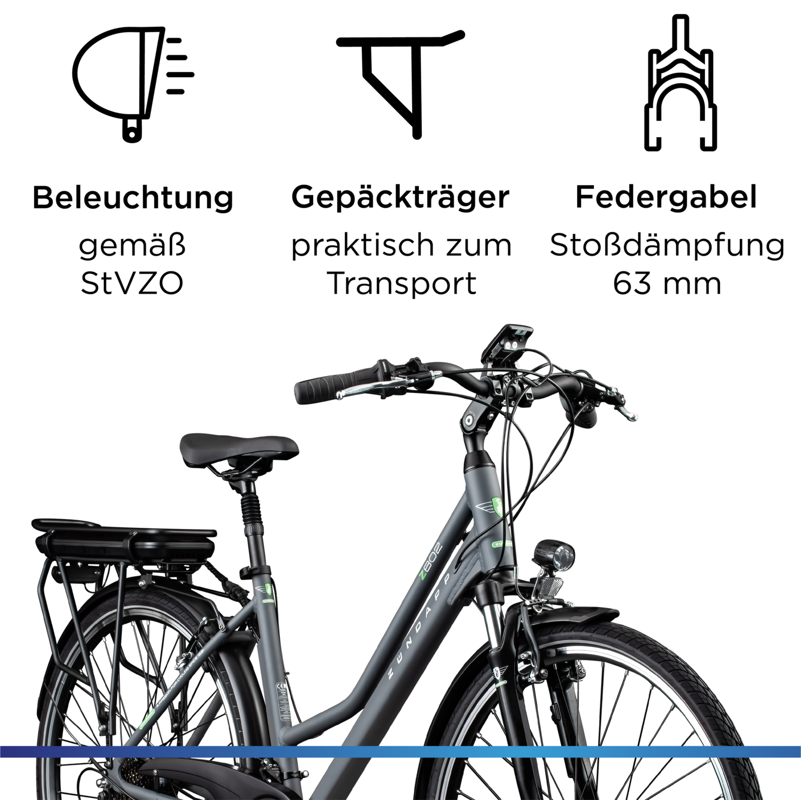 Zündapp Z802 E Bike Trekkingrad Damen ab 160 cm mit Nabenmotor Pedelec Trekking Fahrrad mit 21 Gang und Beleuchtung StVZO