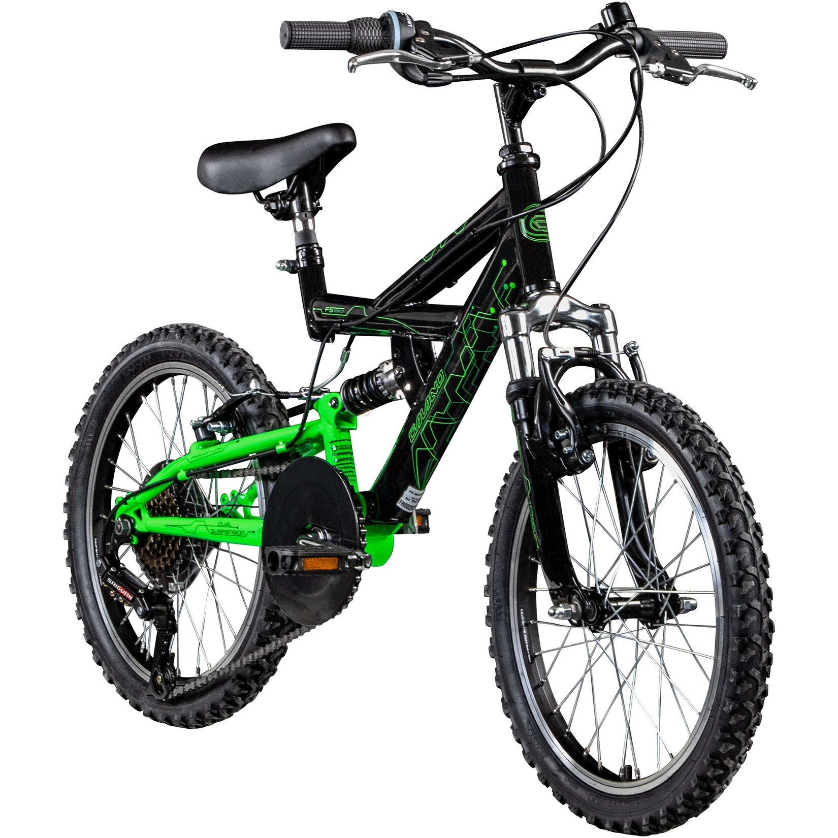FS180 Kinderfahrrad 18 Zoll ab 5 Jahre 115 - 130 cm Mountainbike Fully änge schwarz/grün